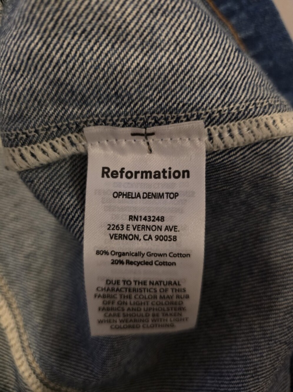 Reformation Ophelia Denim Top Size 10 - Picture 4 of 6